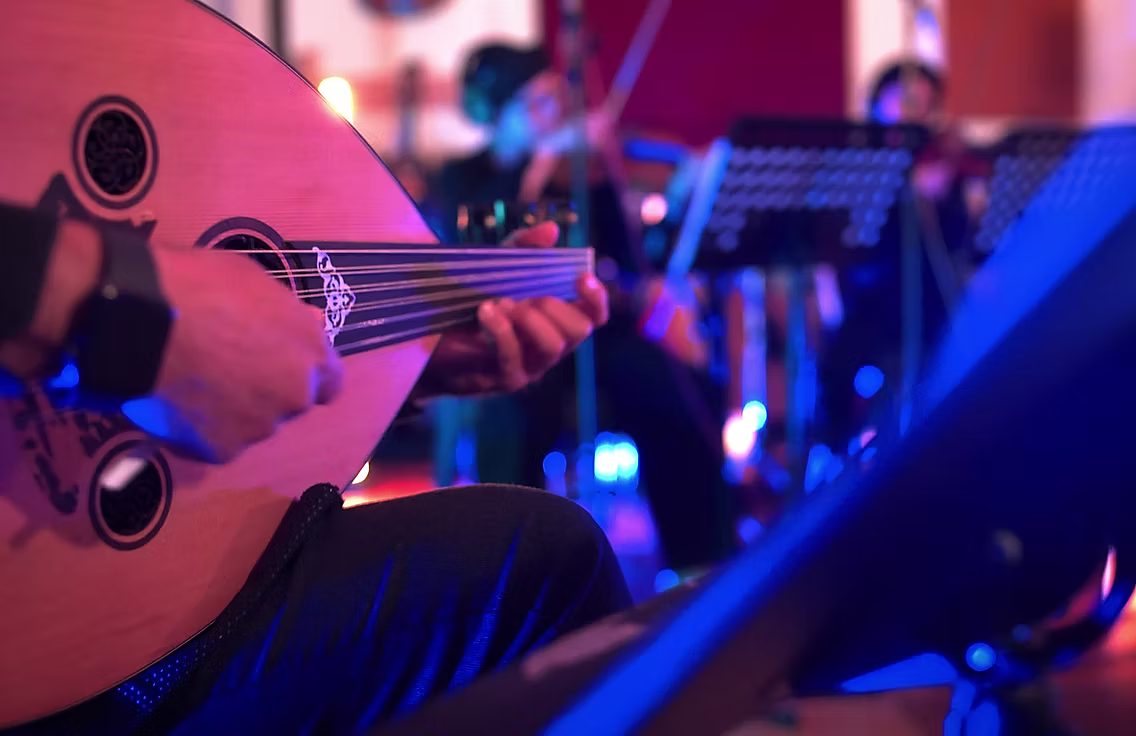 Oud player in the studio